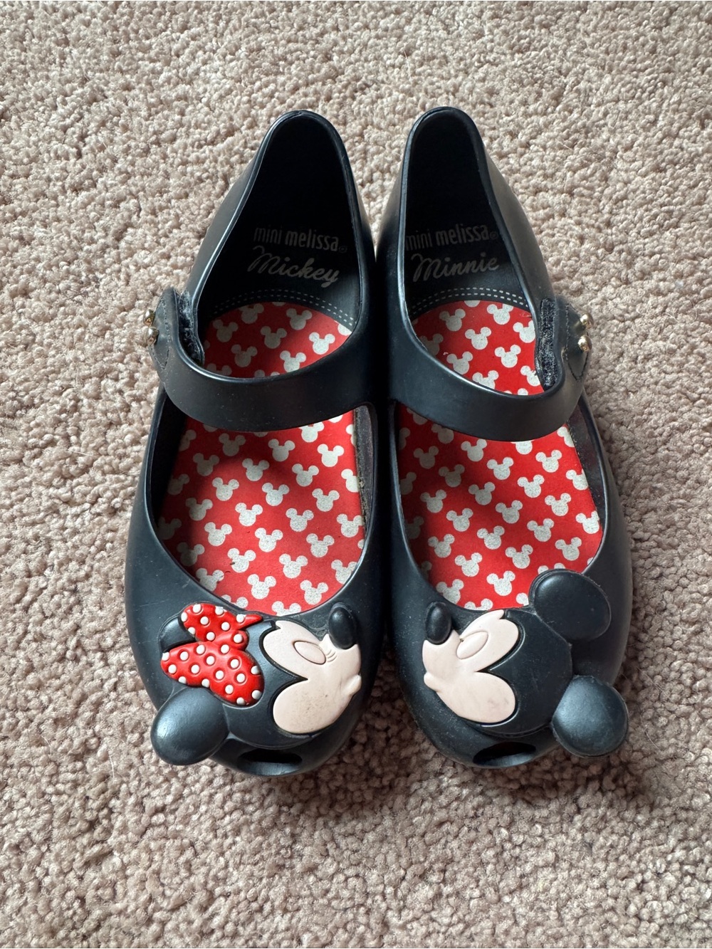 Mini Melissa Black Minnie Mouse Mary Jane Shoes with Red Insole